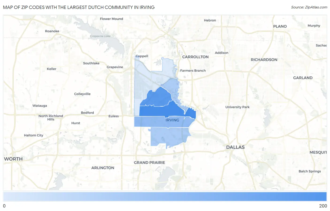 Zip Codes with the Largest Dutch Community in Irving Map