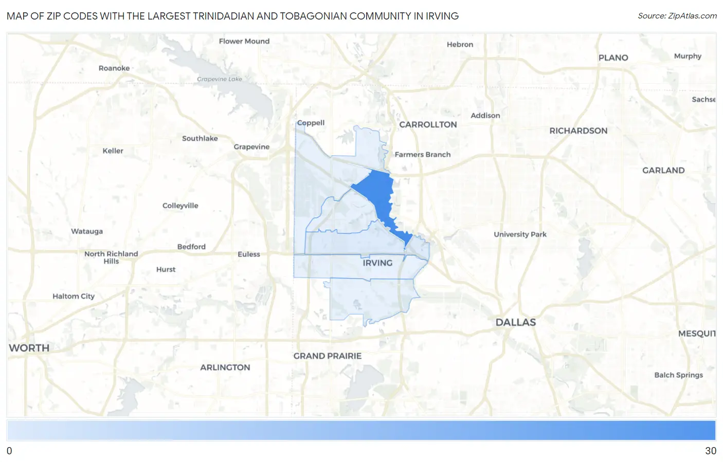 Zip Codes with the Largest Trinidadian and Tobagonian Community in Irving Map