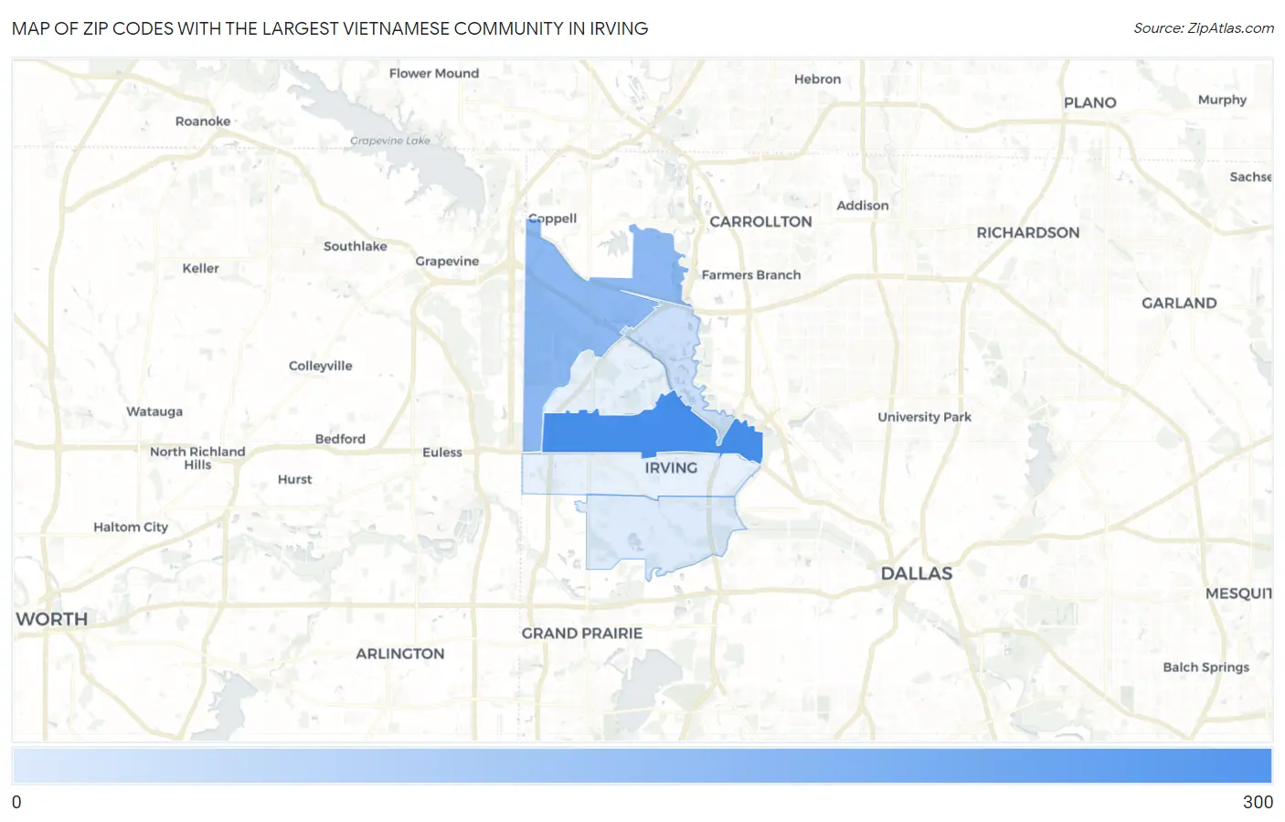 Zip Codes with the Largest Vietnamese Community in Irving Map