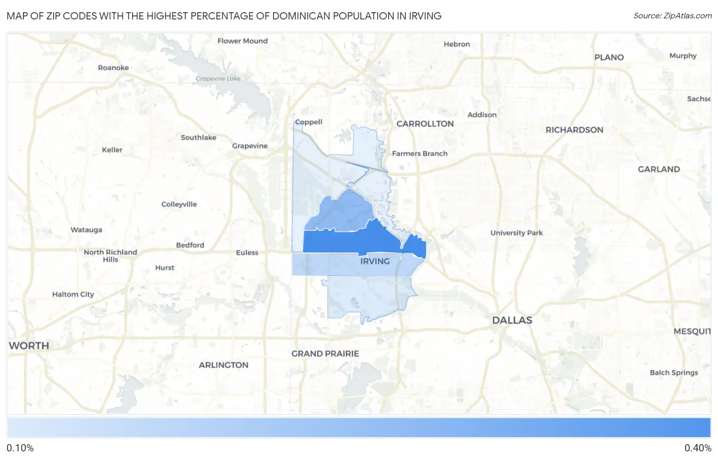 Zip Codes with the Highest Percentage of Dominican Population in Irving Map