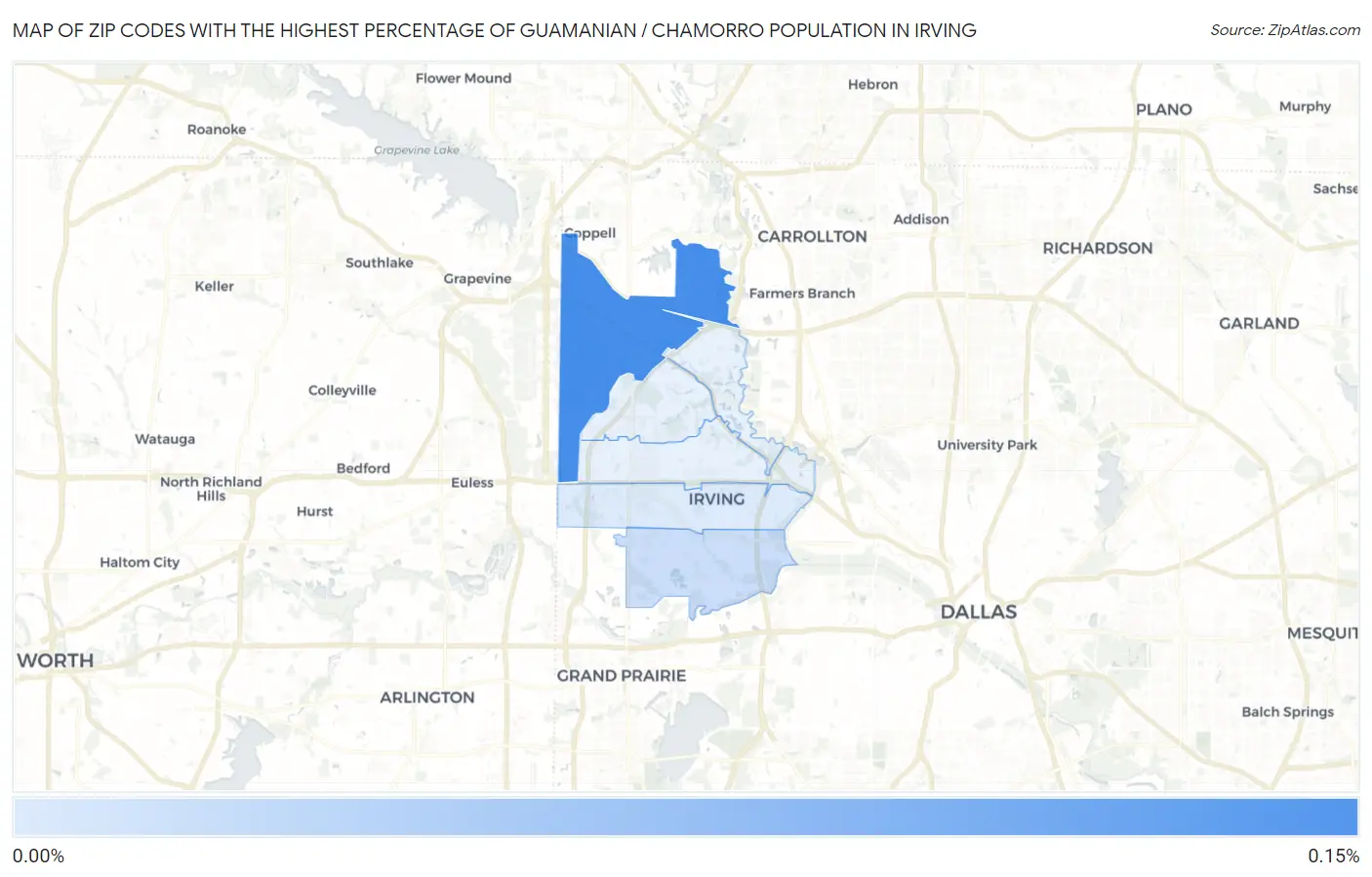 Zip Codes with the Highest Percentage of Guamanian / Chamorro Population in Irving Map