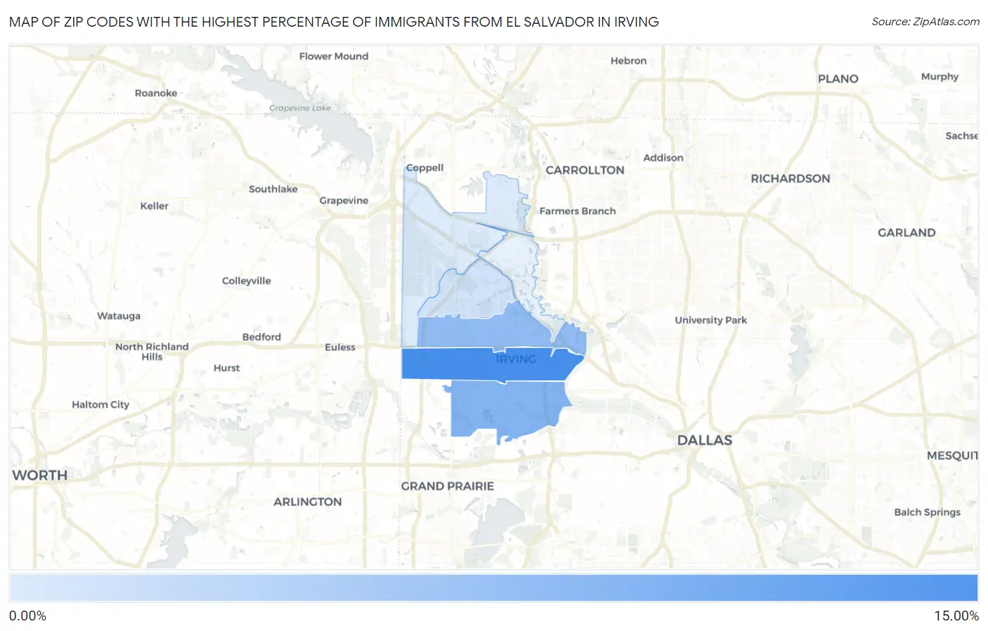 Zip Codes with the Highest Percentage of Immigrants from El Salvador in Irving Map