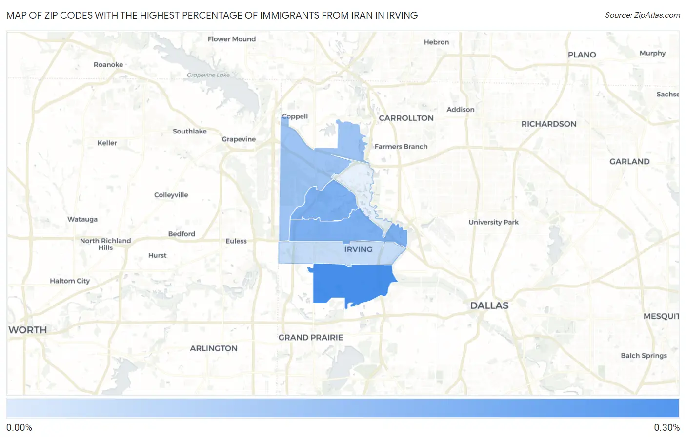 Zip Codes with the Highest Percentage of Immigrants from Iran in Irving Map