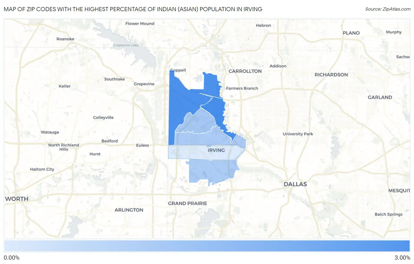 Zip Codes with the Highest Percentage of Indian (Asian) Population in Irving Map