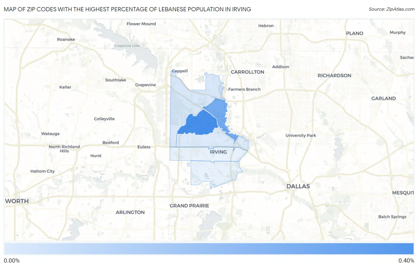 Zip Codes with the Highest Percentage of Lebanese Population in Irving Map