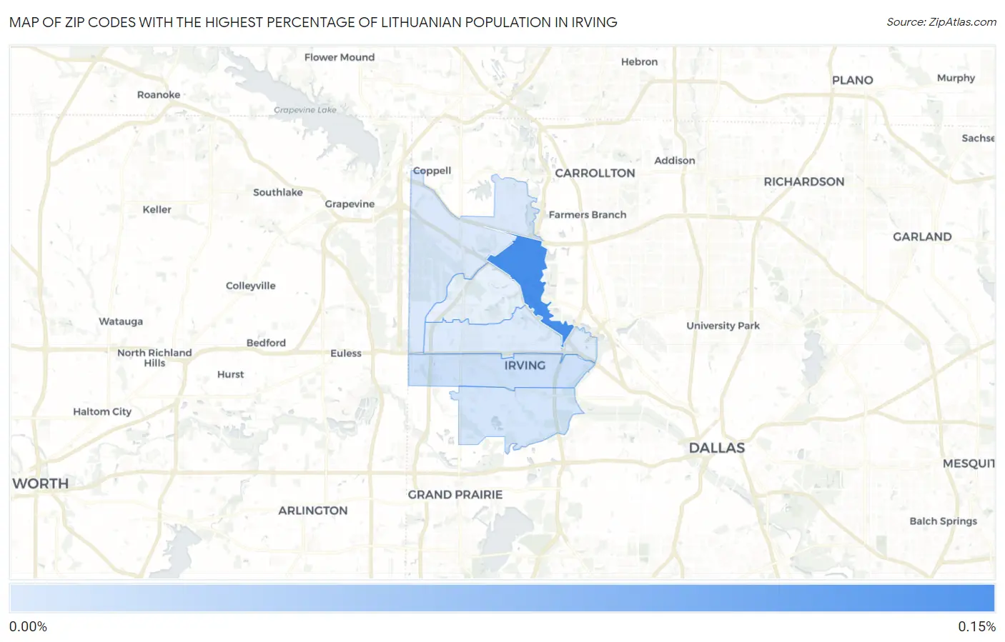 Zip Codes with the Highest Percentage of Lithuanian Population in Irving Map