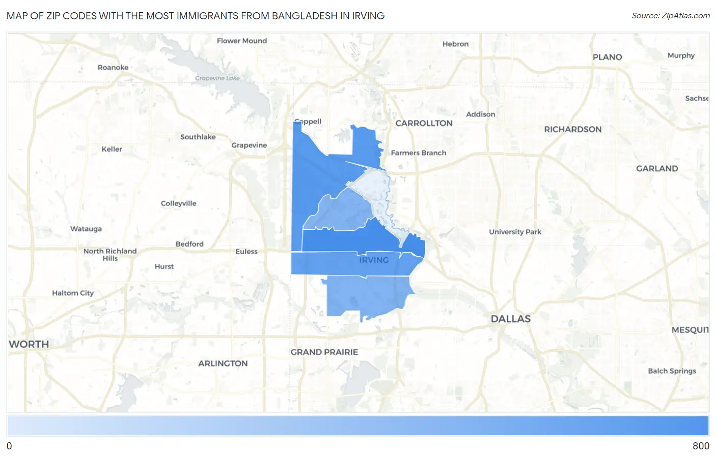 Zip Codes with the Most Immigrants from Bangladesh in Irving Map