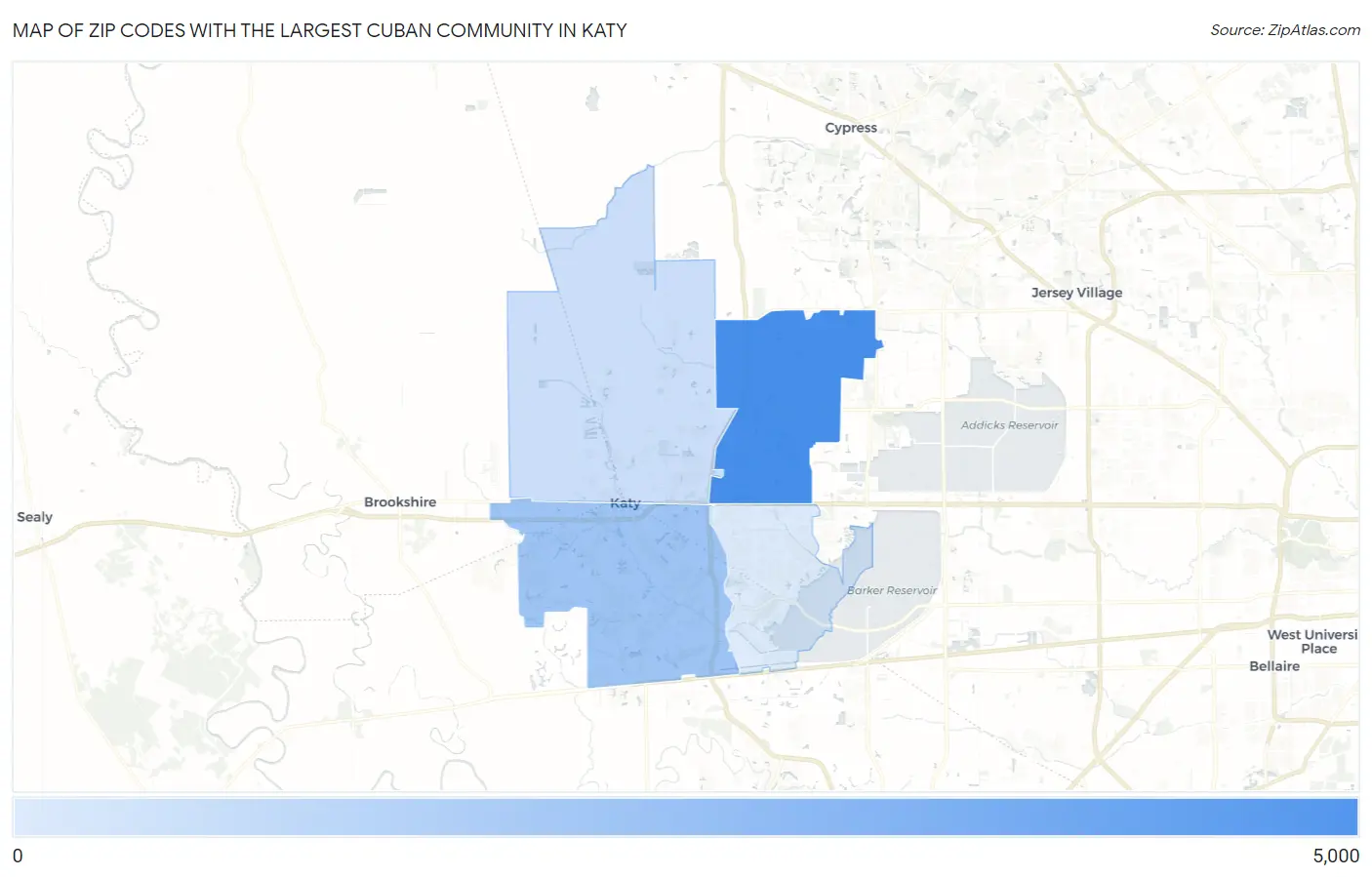 Zip Codes with the Largest Cuban Community in Katy Map