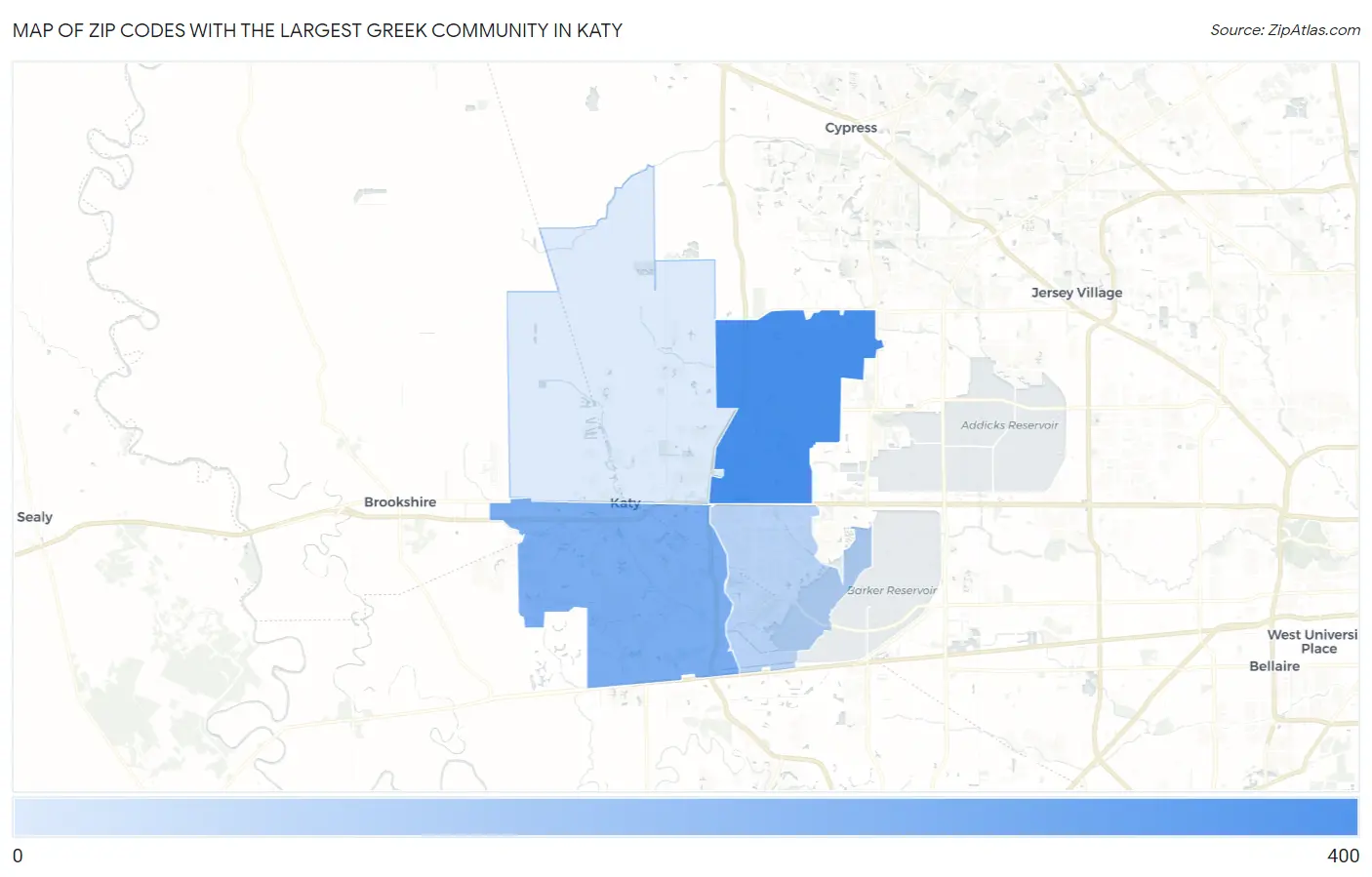 Zip Codes with the Largest Greek Community in Katy Map