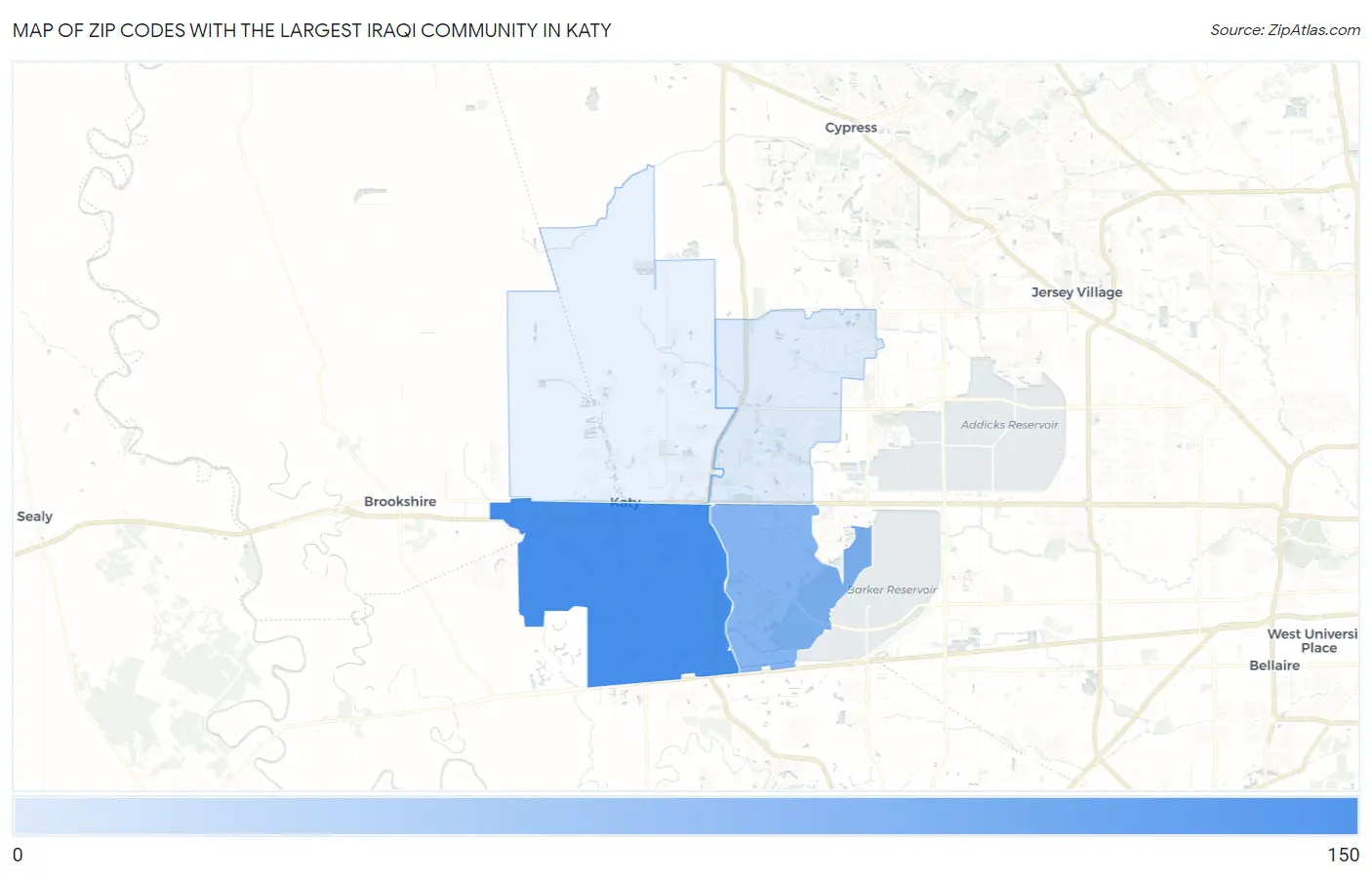 Zip Codes with the Largest Iraqi Community in Katy Map