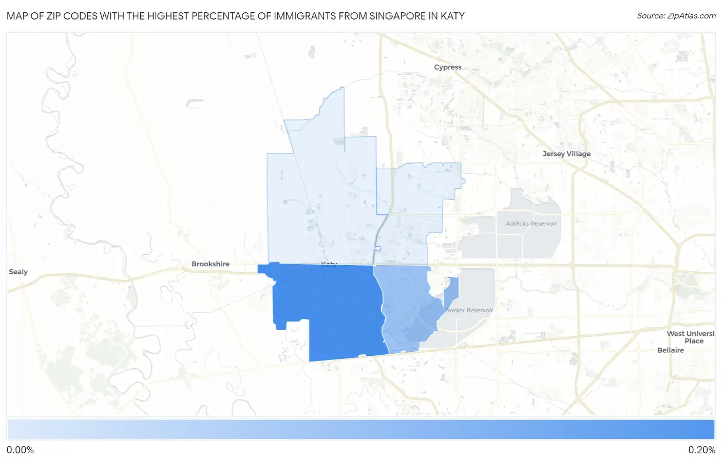 Zip Codes with the Highest Percentage of Immigrants from Singapore in Katy Map