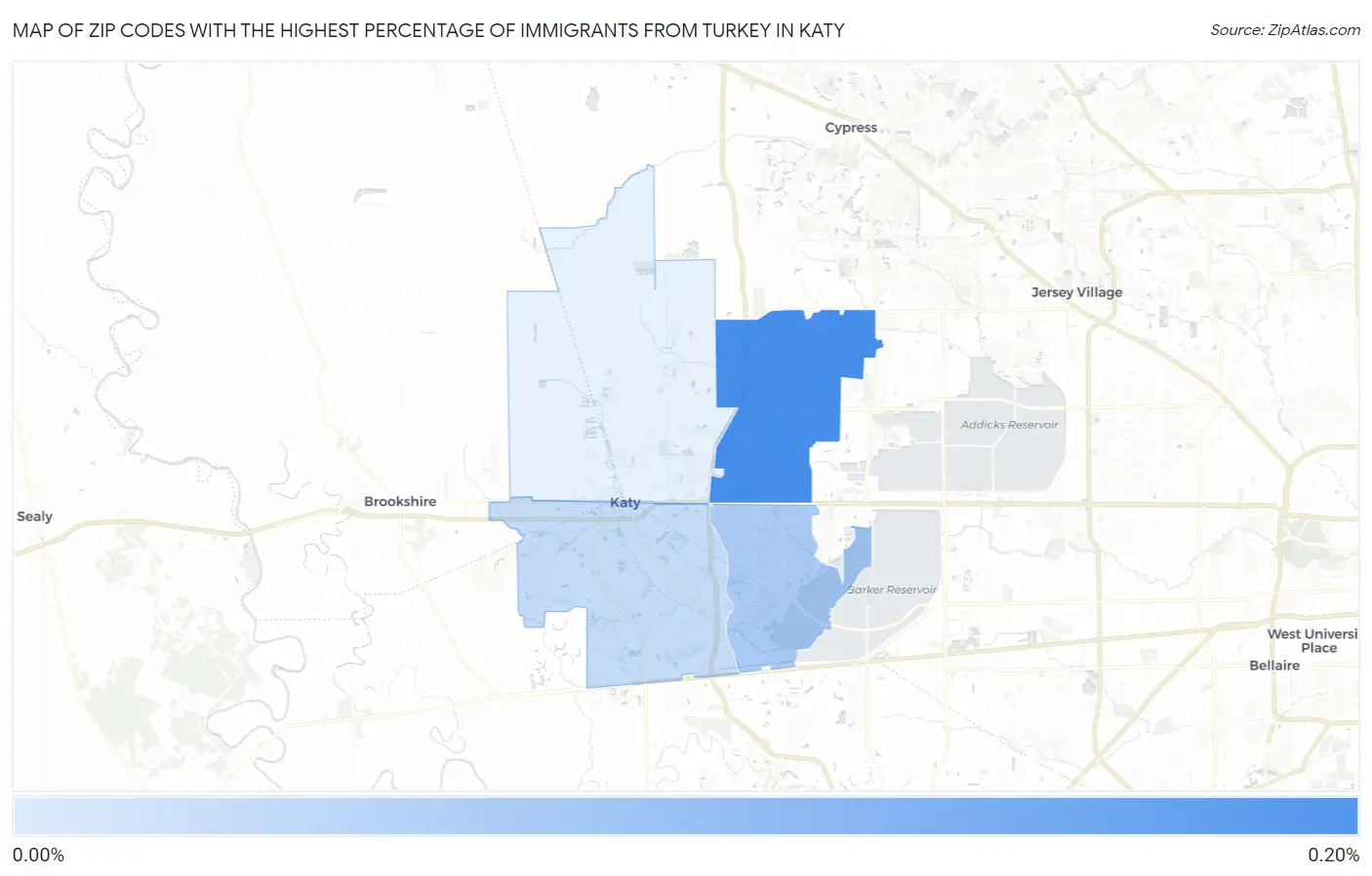 Zip Codes with the Highest Percentage of Immigrants from Turkey in Katy Map
