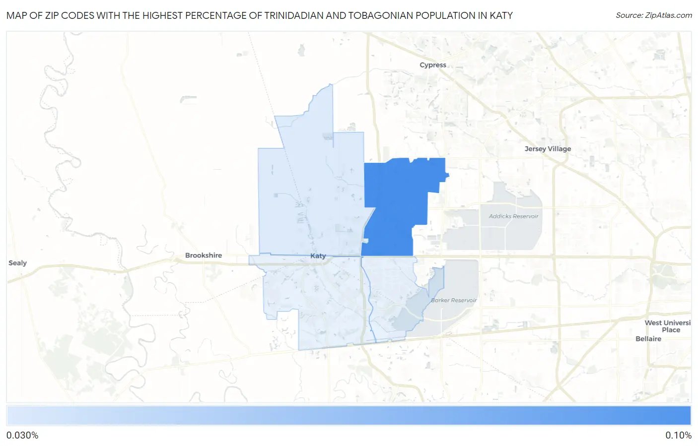 Zip Codes with the Highest Percentage of Trinidadian and Tobagonian Population in Katy Map