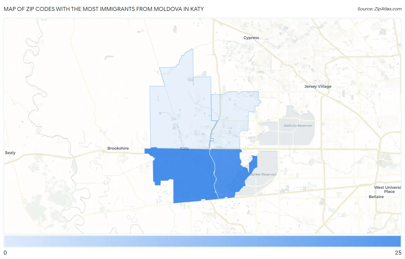 Zip Codes with the Most Immigrants from Moldova in Katy Map