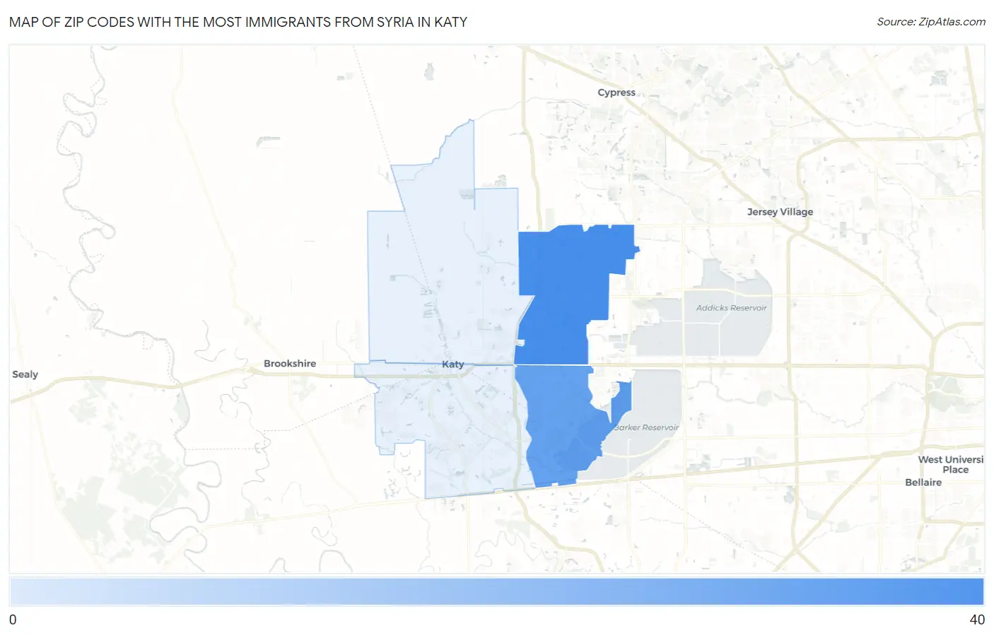 Zip Codes with the Most Immigrants from Syria in Katy Map