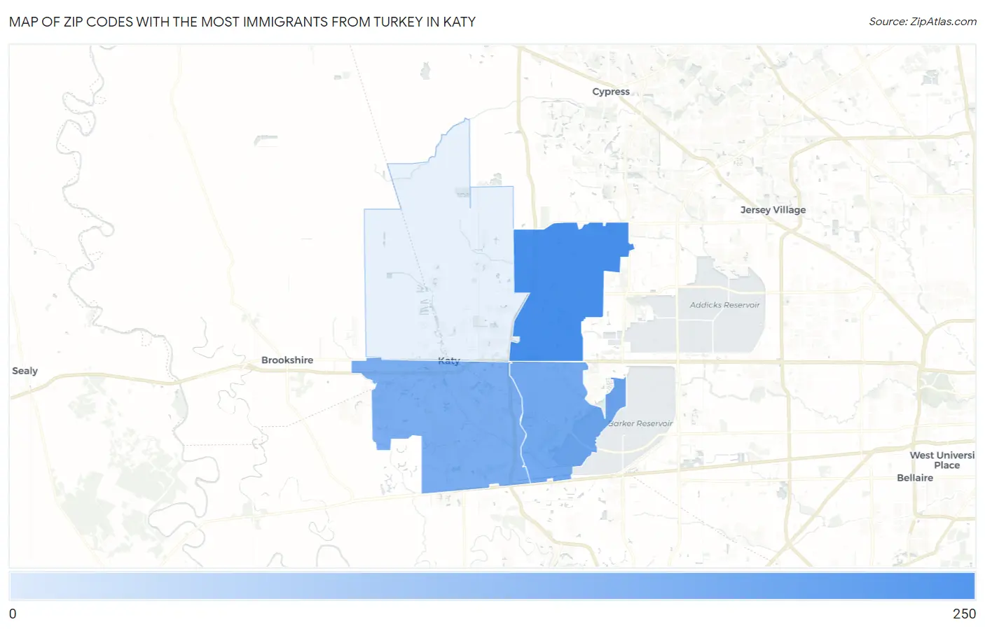 Zip Codes with the Most Immigrants from Turkey in Katy Map