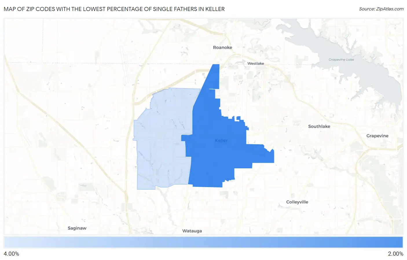 Zip Codes with the Lowest Percentage of Single Fathers in Keller Map