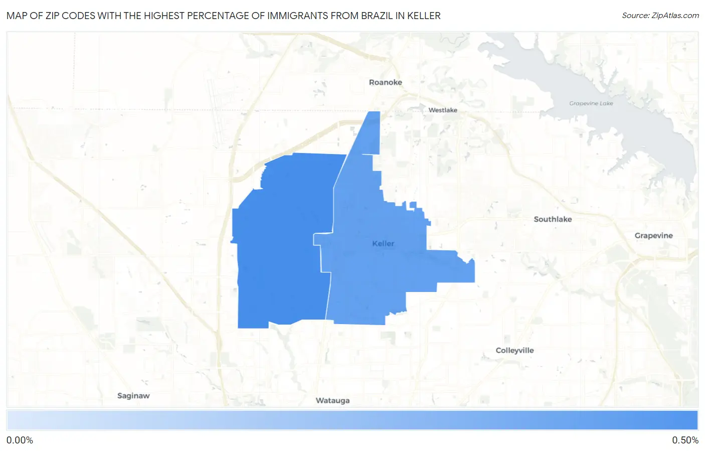 Zip Codes with the Highest Percentage of Immigrants from Brazil in Keller Map