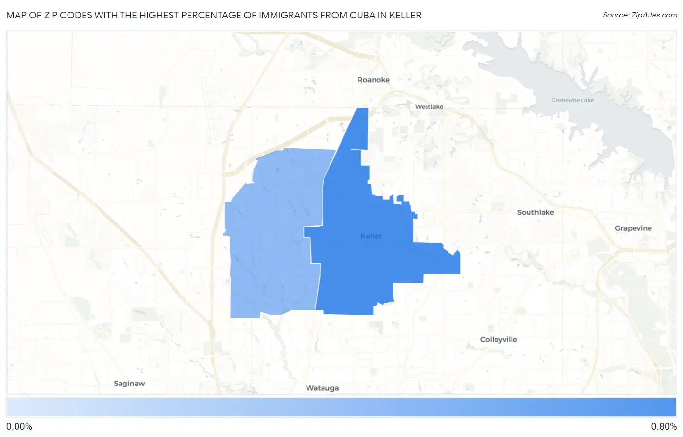 Zip Codes with the Highest Percentage of Immigrants from Cuba in Keller Map