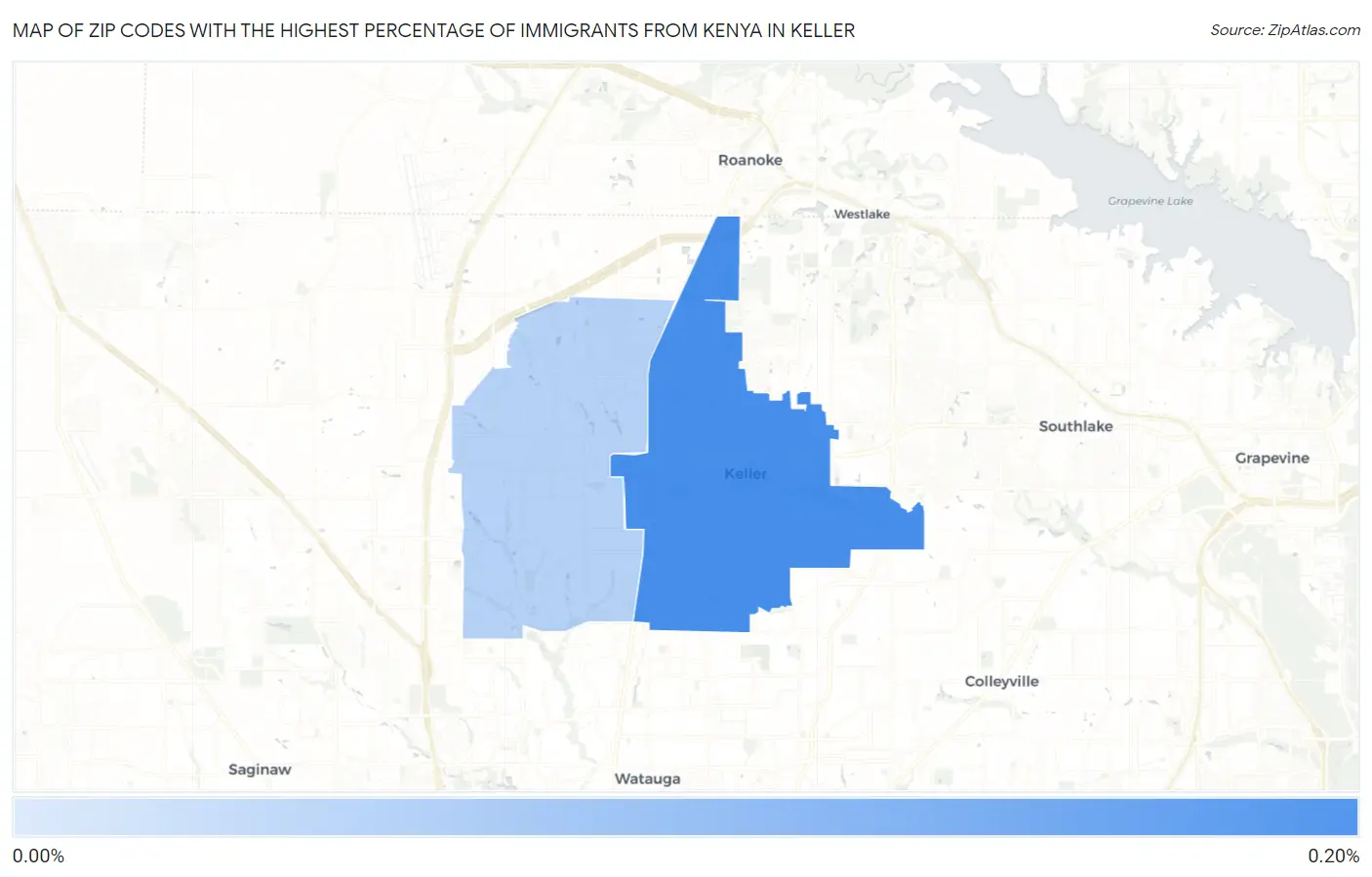 Zip Codes with the Highest Percentage of Immigrants from Kenya in Keller Map