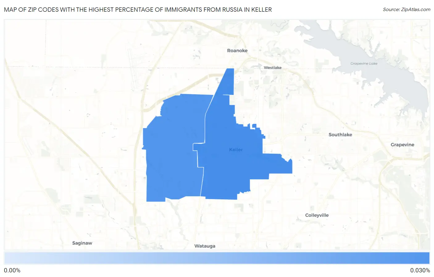 Zip Codes with the Highest Percentage of Immigrants from Russia in Keller Map