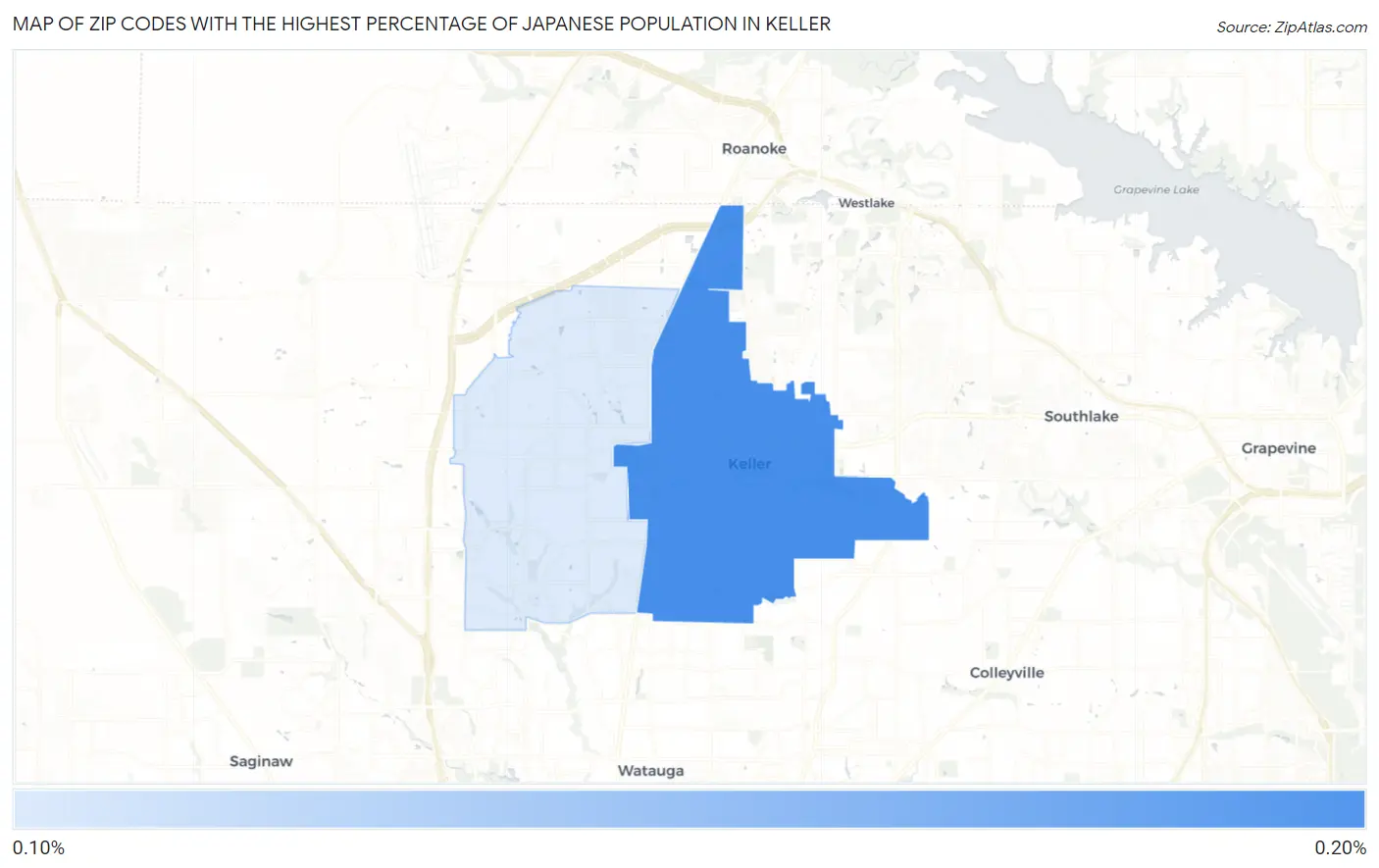 Zip Codes with the Highest Percentage of Japanese Population in Keller Map