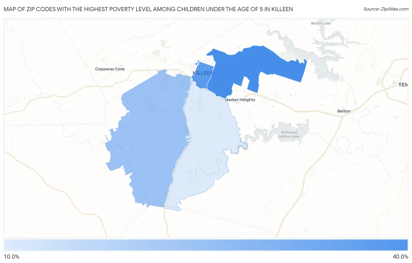Zip Codes with the Highest Poverty Level Among Children Under the Age of 5 in Killeen Map