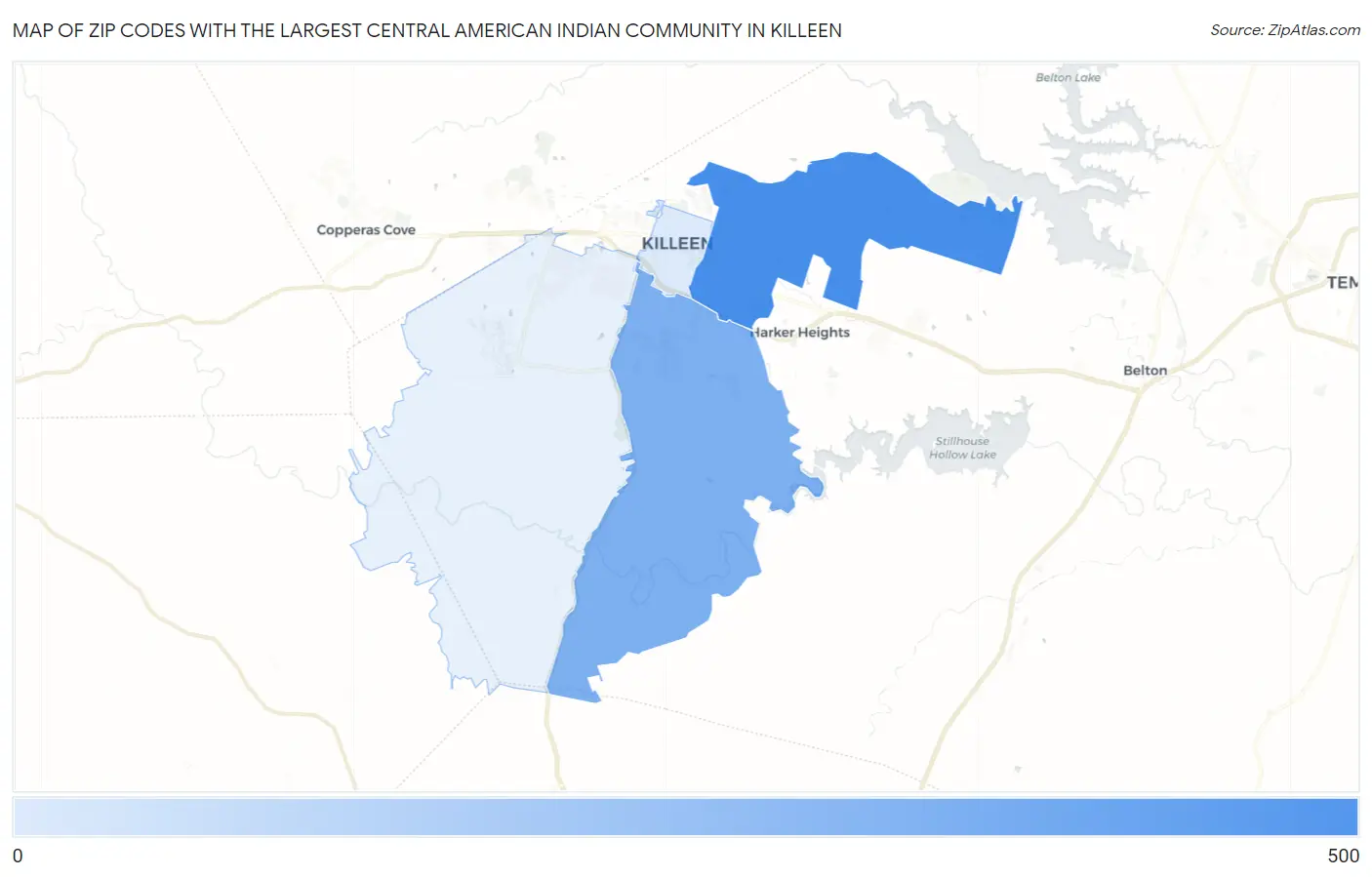 Zip Codes with the Largest Central American Indian Community in Killeen Map
