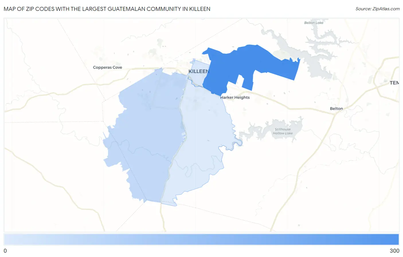 Zip Codes with the Largest Guatemalan Community in Killeen Map