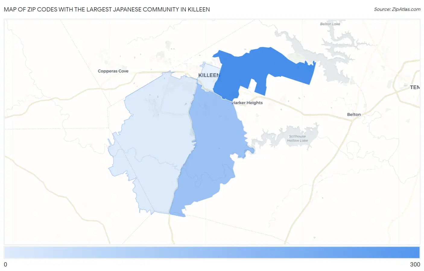 Zip Codes with the Largest Japanese Community in Killeen Map