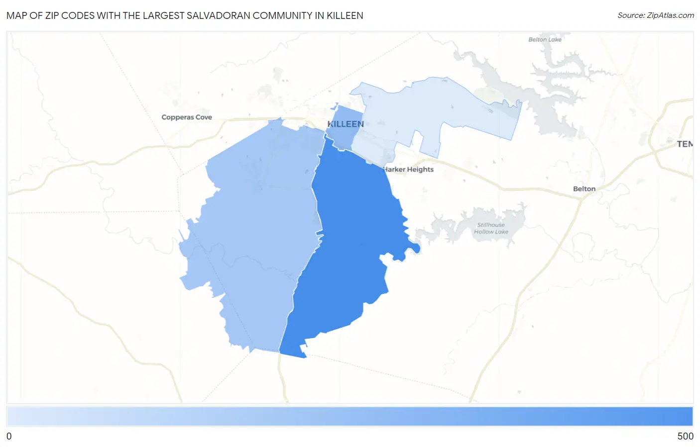 Zip Codes with the Largest Salvadoran Community in Killeen Map