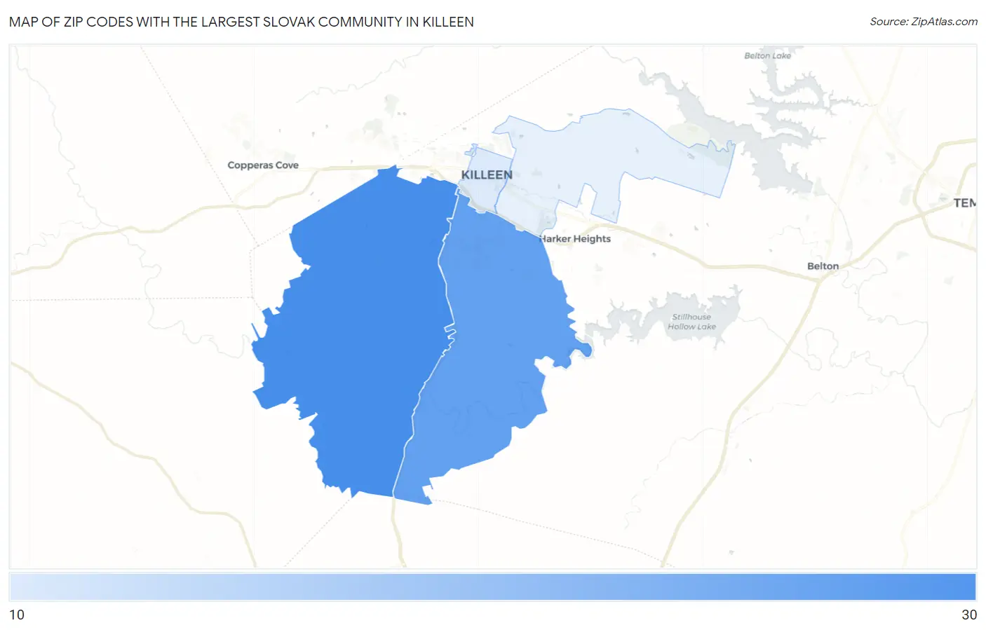 Zip Codes with the Largest Slovak Community in Killeen Map