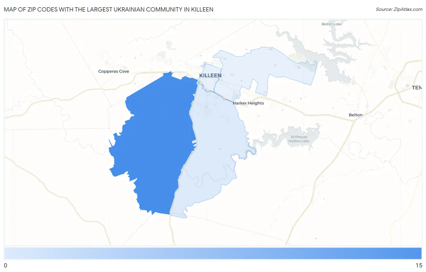 Zip Codes with the Largest Ukrainian Community in Killeen Map