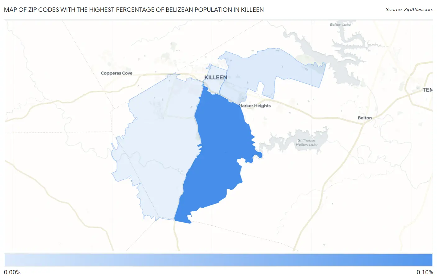 Zip Codes with the Highest Percentage of Belizean Population in Killeen Map