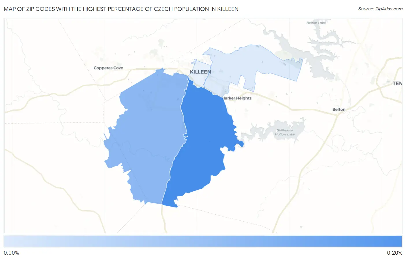 Zip Codes with the Highest Percentage of Czech Population in Killeen Map