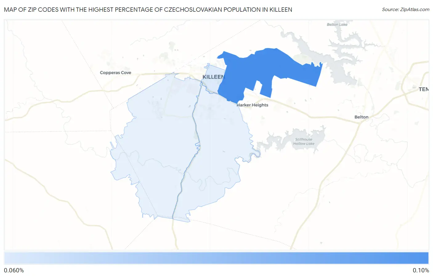 Zip Codes with the Highest Percentage of Czechoslovakian Population in Killeen Map