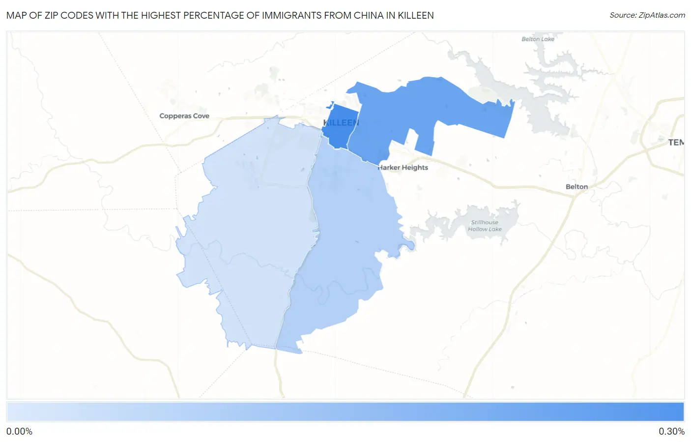 Zip Codes with the Highest Percentage of Immigrants from China in Killeen Map