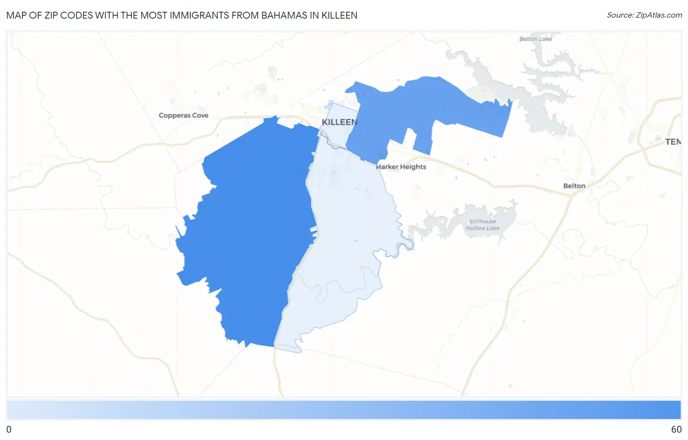 Zip Codes with the Most Immigrants from Bahamas in Killeen Map