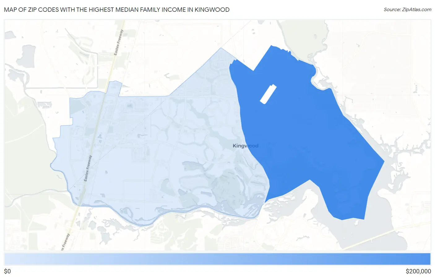 Zip Codes with the Highest Median Family Income in Kingwood Map