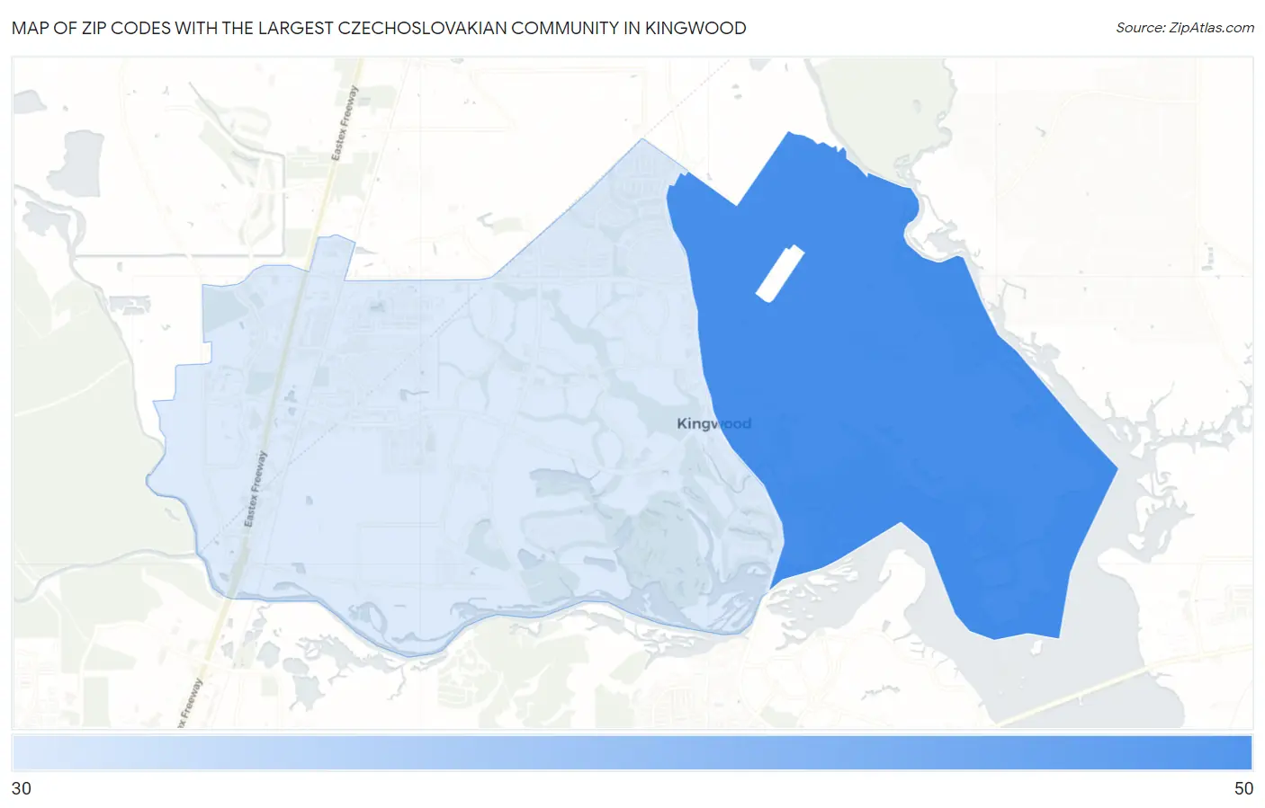 Zip Codes with the Largest Czechoslovakian Community in Kingwood Map