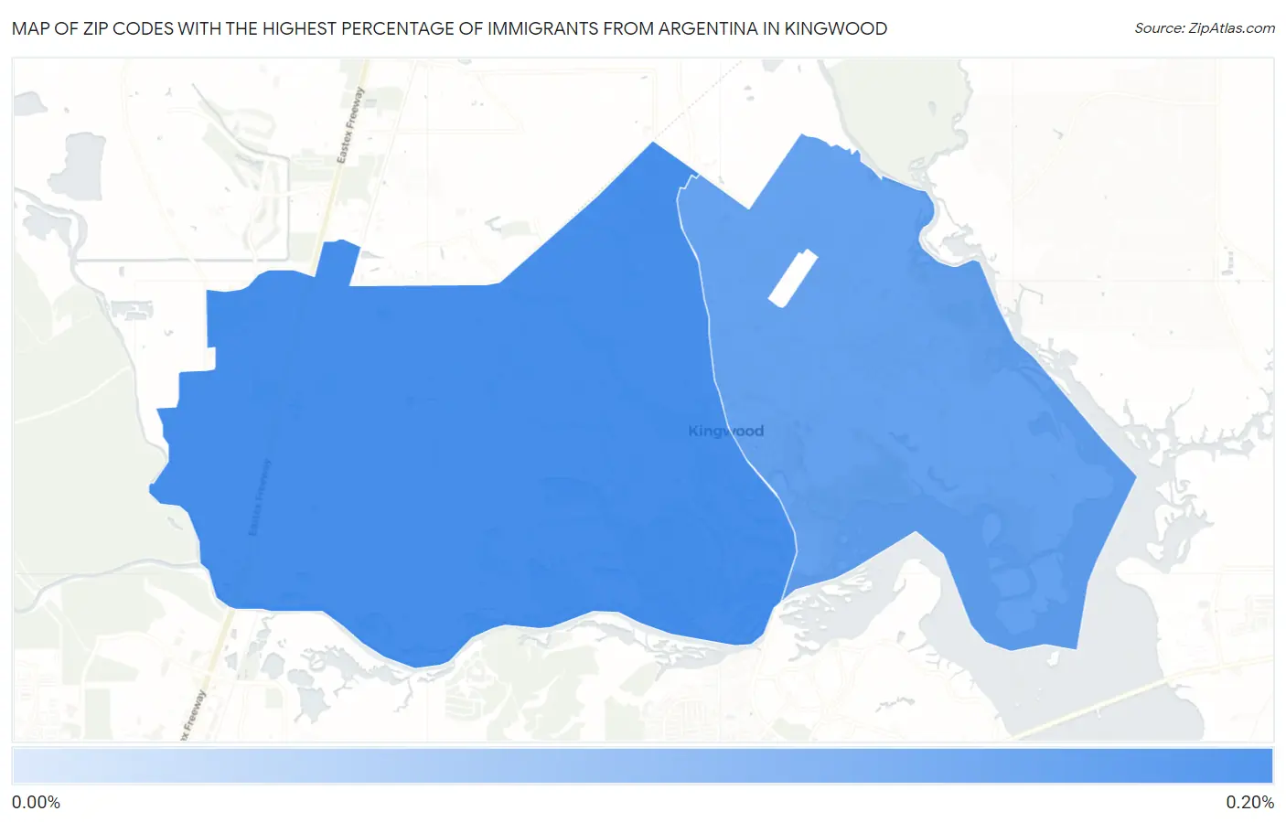 Zip Codes with the Highest Percentage of Immigrants from Argentina in Kingwood Map