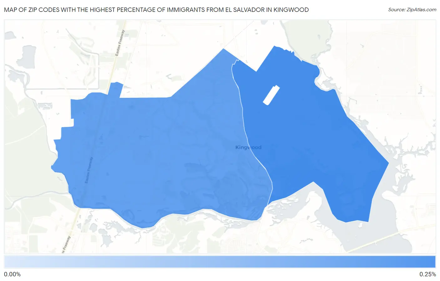 Zip Codes with the Highest Percentage of Immigrants from El Salvador in Kingwood Map