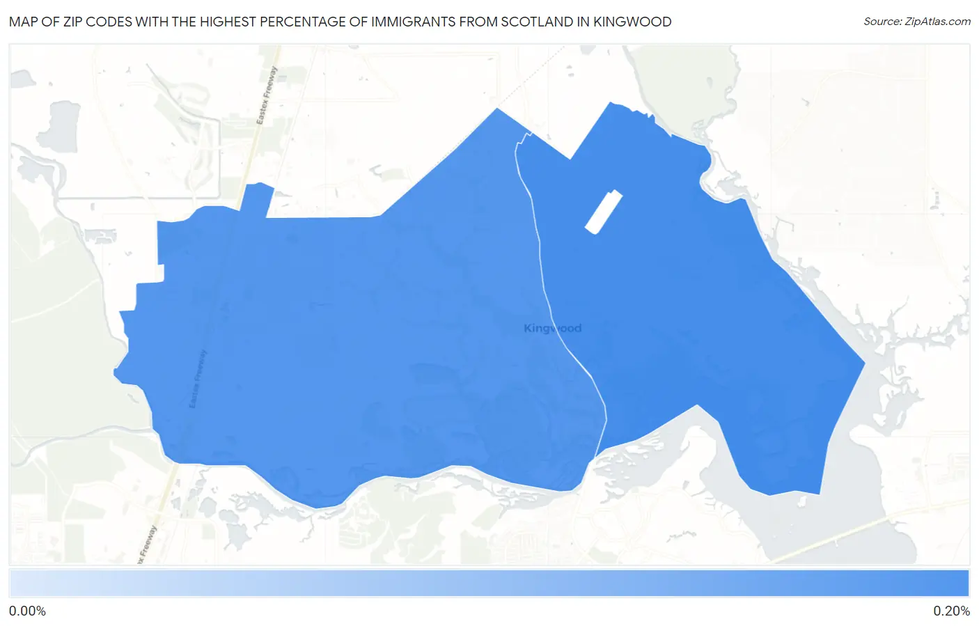 Zip Codes with the Highest Percentage of Immigrants from Scotland in Kingwood Map