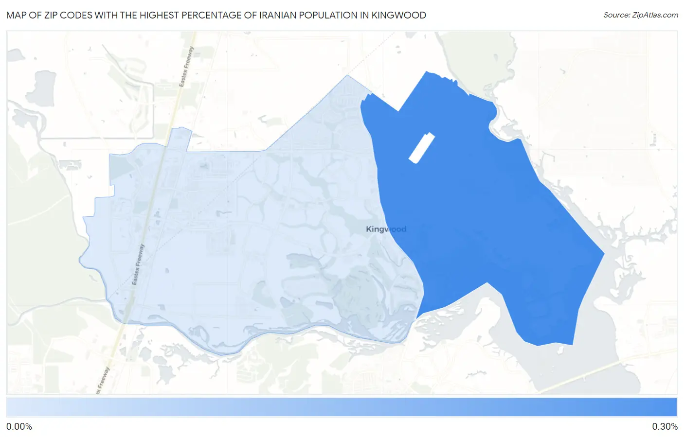 Zip Codes with the Highest Percentage of Iranian Population in Kingwood Map