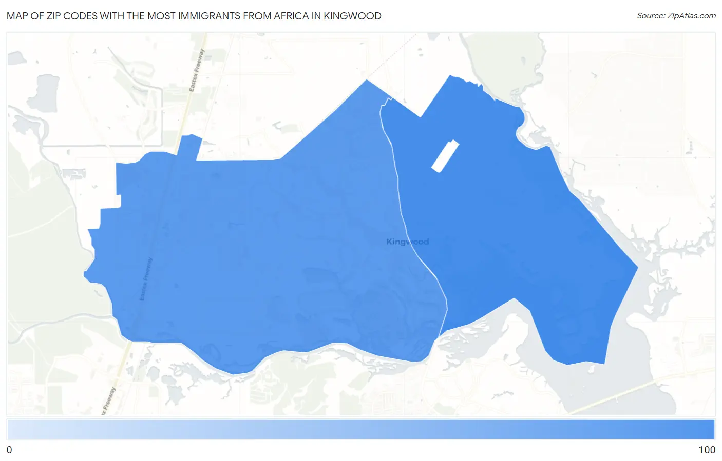 Zip Codes with the Most Immigrants from Africa in Kingwood Map
