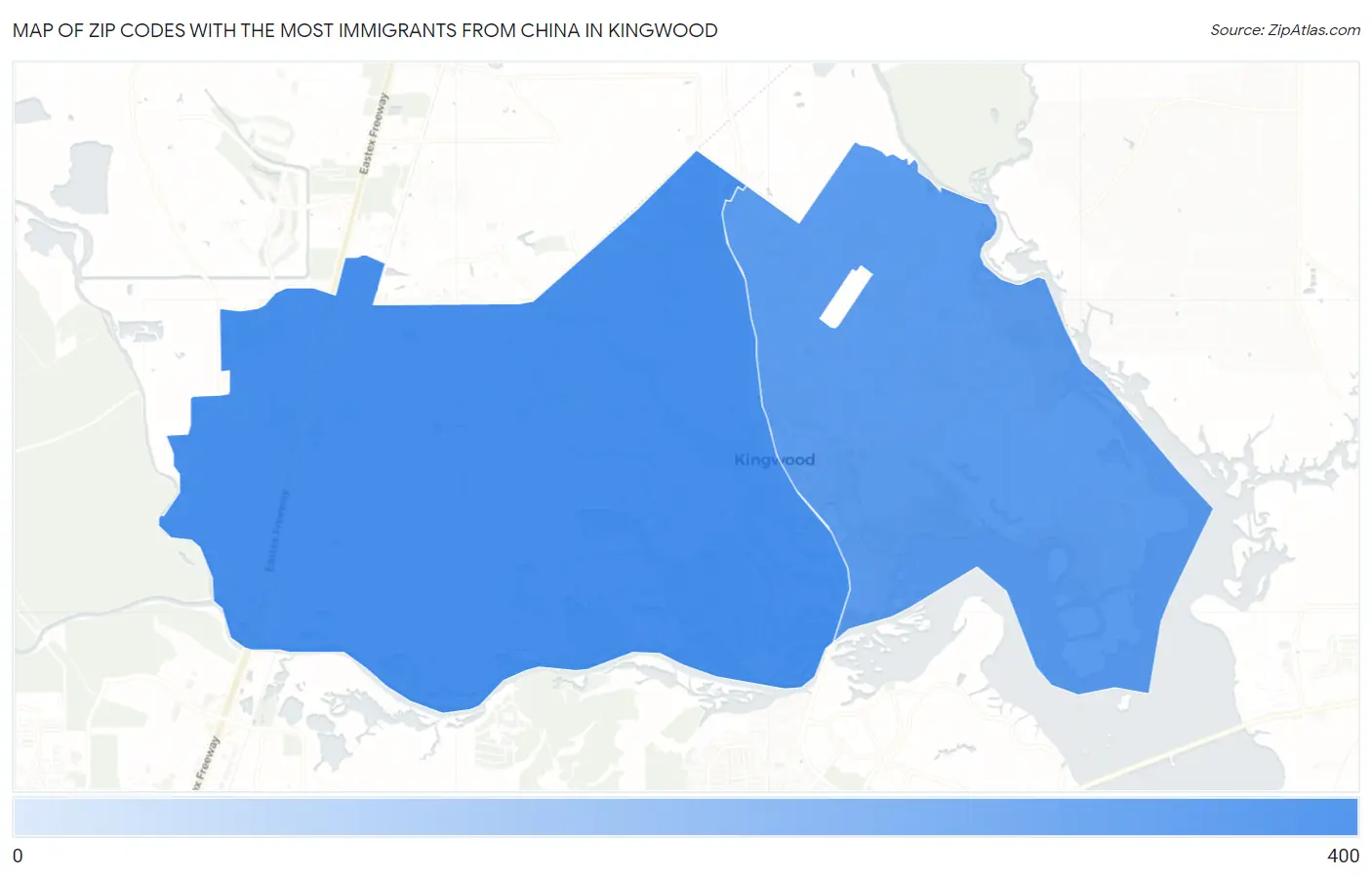 Zip Codes with the Most Immigrants from China in Kingwood Map