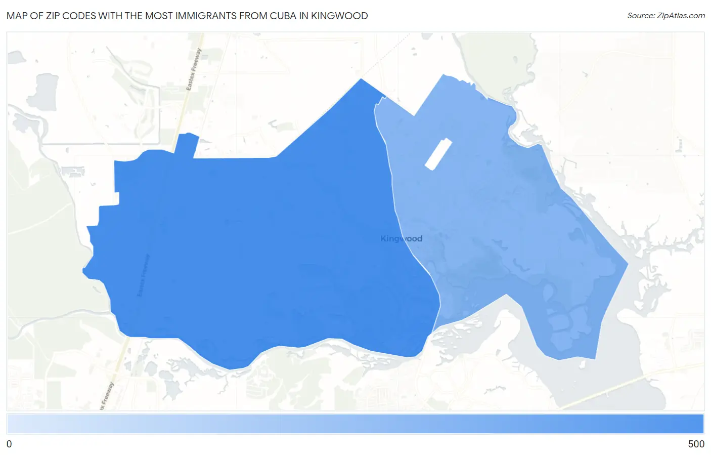 Zip Codes with the Most Immigrants from Cuba in Kingwood Map