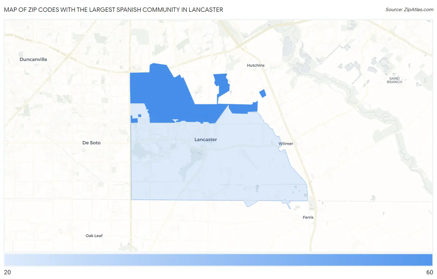 Zip Codes with the Largest Spanish Community in Lancaster Map