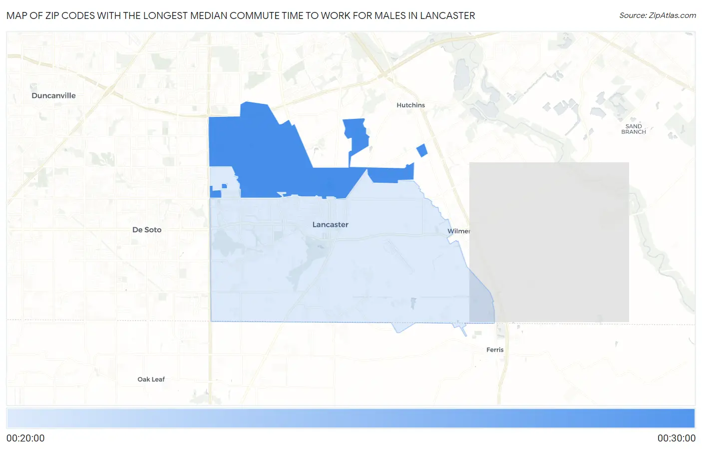 Zip Codes with the Longest Median Commute Time to Work for Males in Lancaster Map