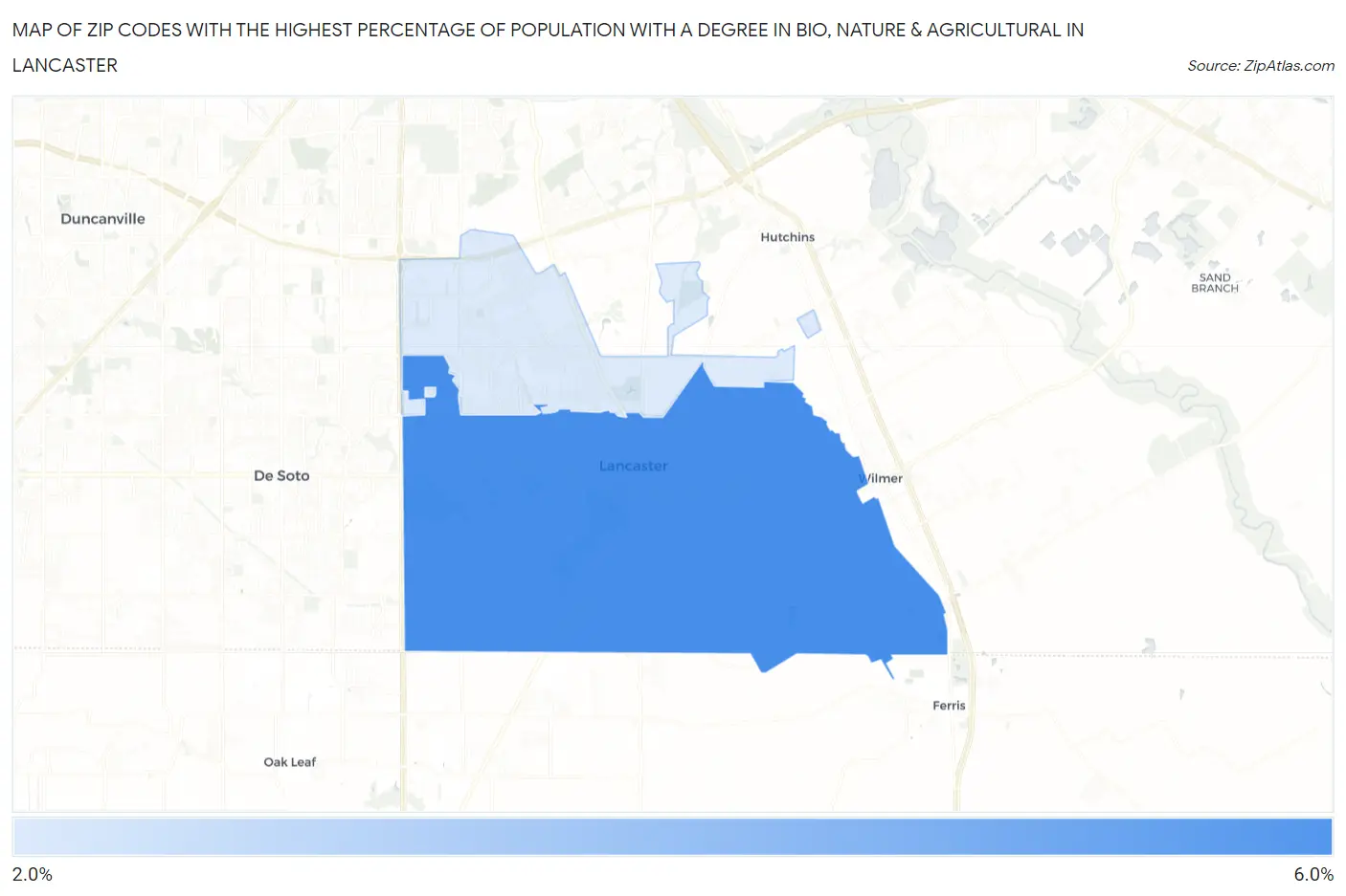 Zip Codes with the Highest Percentage of Population with a Degree in Bio, Nature & Agricultural in Lancaster Map